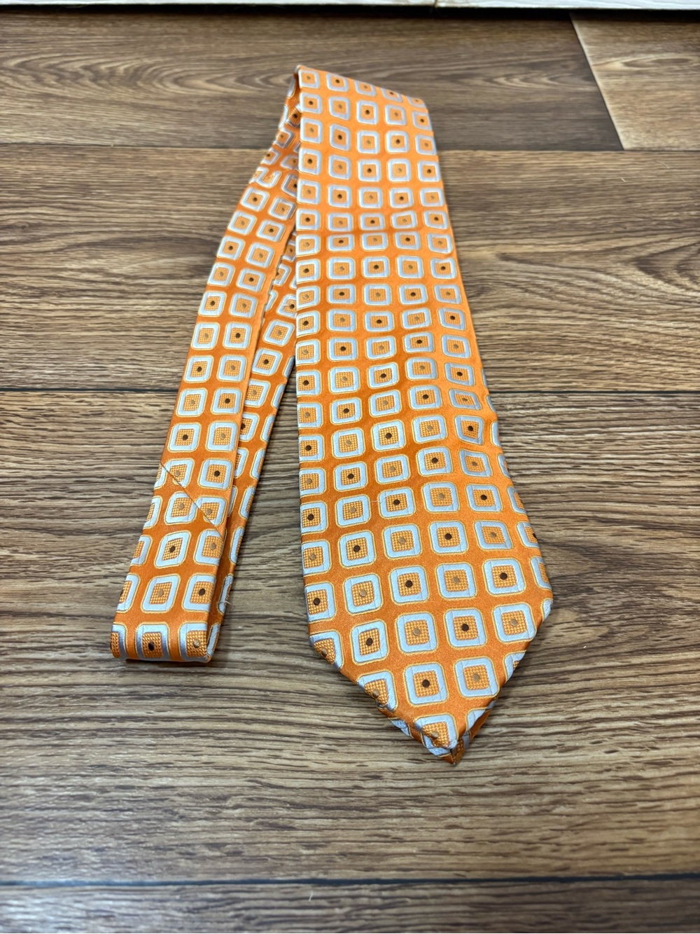 Zegna Silk Tie Orange Silver Geometric Polka Dot Classic Width Italy